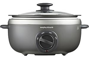Morphy Richards Sear & Stew 460022 Ovaler Schongarer, spülmaschinenfest, antihaftbeschichteter Aluminiumtopf, Cool-Touch-Griffe, Glasdeckel, mattes Finish, 163 W, Titan