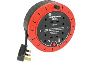 ShaniTech 5M Meter 4 Way Gang Mains Extension Lead Reel BS Approved HEAVY DUTY Thermal Cut Out 13A, ideal for Garden, Workshop, DIY