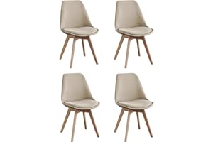 SHIITO | Modelo Otto - Pack de 4 Sillas de Comedor de Estilo Nórdico | Tapizadas con Tela | 41.5 x 43 x 83 - Color Visón | Diseño Sencillo y Elegante | con Patas de Haya