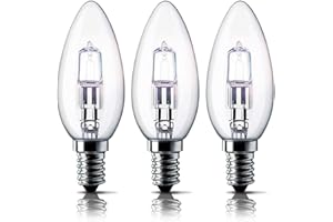 GEBURUN 3 x OSRAM Classic Eco Superstar 46W (=60W) Candle SES E14 Halogen Energy Saving Light Bulbs, Small Edison Screw Cap, Dimmable Lamps, 700 Lumen, Mains 240V