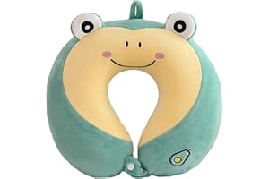 EXQULEG Poduszka podróżna dla dzieci, z motywem kreskówkowym, w kształcie litery U, idealna w podróży, do biura i domu (żaba)
