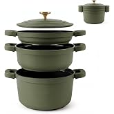 briebe Totem Stackable Induction Non-stick Ceramic Cookware | 4 Pieces, Frying Pan, 2 Saucepans &Oslash; 22 cm Cast Aluminium, PFOA-