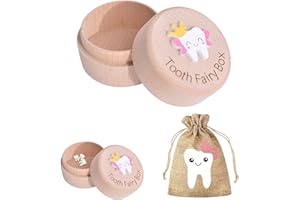 HALIT Tooth Fairy Box, 1 pcs Tooth Box with 1 pcs Fairy Bag, 3D Carved Wooden Teeth Keepsake, Teeth Pouch Holder for Girl, for Kids with Storage Bag Gift