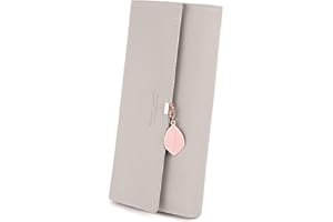 RRANCharltu Portefeuille Femme Longue Porte-Cartes Porte-Monnaie à glissière avec Feuille Pendentif en PU Cuir, 10 Emplacements Cartes pour Cadeau de Noël Saint-Valentin (Gris)