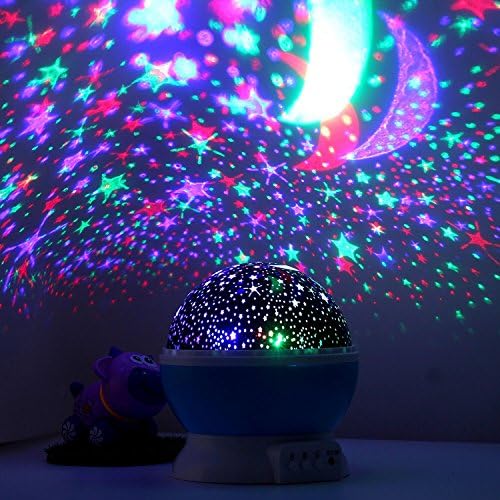 Skybaba Kids Night Light Stars Night Light Projector, 360 Degree Moon Star Projection Starry Sky Projector, Rotation Night Projection Lamp Kids Bedroom Bed Lamp Moon Star lighting Lamp for Christmas Children-Blue Rotating