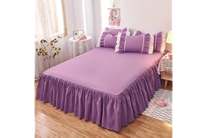 CXLT Gonna per Letto Mantovana per Letto Copriletto Arruffato per Letto Matrimoniale/Singolo Coprimaterasso Lenzuolo Antiscivolo con Volant 38 Cm Lenzuolo Decorazione Camera da Letto,Purple-150x200cm