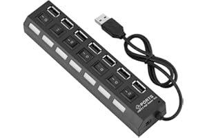 GARSENT 7-portowy hub USB, dystrybutor super prędkości 480 Mb/s Koncentrator danych USB 2.0 z przełącznikiem do komputera, telefonu, tabletu