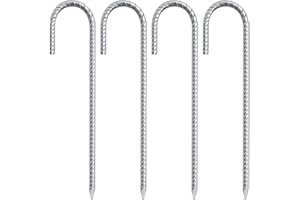 FENGAIM 4 Pack Tent Pegs, 12 Inch Heavy Duty Galvanised Steel Ground Rebar Stakes J Hooks Anchors Anchorage Stakes Tent Pegs Garden Stake Pegs Landscape Pins for Camping Tents Trampoline (4 Packs, 12 Inch)