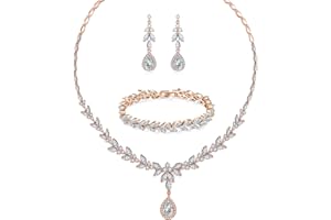 Zolkamery Bridal Jewellery Sets for Women, Bracelet Necklace and Earring Sets with Cubic Zirconia, White Gold/Rose Gold/Gold Plated Sparkle Briolette Jewellery Set, Wedding Set Jewellery for Bride