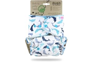 Couche Lavable Classique Petit Lulu MAXI NUIT | Fluffy Organic | Fermeture à Pressions | Réutilisable & Lavable | Fabriqué en Europe (Dolphins)
