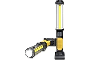 WARSUN Linterna Taller LED Recargable Linterna de Trabajo 1500LM Alta Potencia Linterna Coche COB Portátil Lámpara Taller con Imán y Gancho para Autos Camping Emergencia, Amarillo