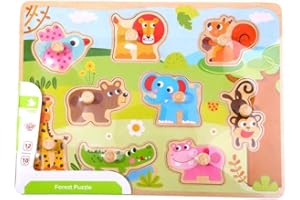 TOOKY TOY iXium Wooden Jungle Safari Animal Jigsaw Puzzle Peg Shape Sorter Toddlers Toy Present 18 Months +