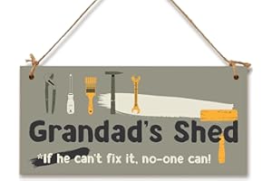 The Plum Penguin Handmade Wooden Hanging Wall Plaque Grandad's Shed If He Can't Fix It No One Can Funny Novelty Sign Shed Man Cave