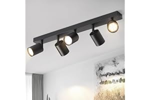 Glitzerlife lampa sufitowa LED 5-płomieniowa czarna - reflektor sufitowy do salonu GU10 lampa sufitowa metalowa długa obrotowa 350° lampa sufitowa do kuchni sypialnia przedpokój MAX.25W bez żarówki