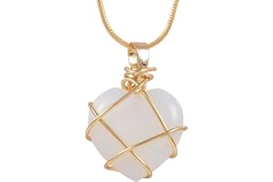 Lovionus89 Natürliche Liebes-Herz-Kristall-Anhänger-Halskette für Damen und Herren, Heilkristall-Anhänger, handgefertigt, mit Draht umwickelt