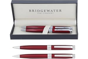 Bridgewater Pen Company Executive Ball Point Pen & Mechanical Pencil Gift Set Collection, Boxed & Sleeved (Galway, Red)
