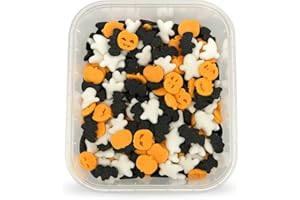 DFPRIME Mix Halloween 60g – Zuccherini Decorativi per Dolci Halloween – Zucche, Fantasmini e Pipistrelli - Decorazioni Zucchero Halloween per Torte, Cupcake e Biscotti – Sprinkles per Dolci