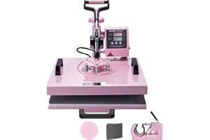 VEVOR 5 en 1 Máquina de Prensado por Calor con Prensa de Vaso de 887ml, 380 x 380 mm, Prensa Térmico con Giro de 360° y Control Digital Preciso para Camisetas, Tazas, Sombreros y Platos, Rosa