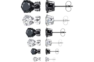 ARHZ 6 Paia di Orecchini a Bottone in Argento Nero, Orecchini da Uomo in Acciaio Inossidabile da Donna, Orecchini in zircone con Orecchio Scintillante Morbido, Uomo Donna 3-5 mm
