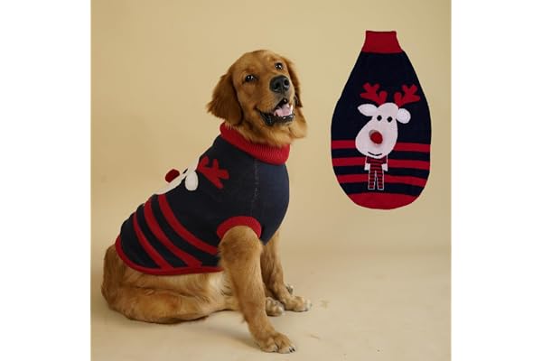 BellyRubs Cozy Christmas Dog Winter Sweater - Stretchable, Warm & Comfortable - Stylish Cotton Knitted Cold Weather Pet Clothes for American Cocker Spaniel, Beagle - Red & Black - 2XL