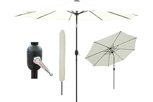 GlamHaus Garden Parasol Solar LED 2.7M,Tilting Table Umbrella with Crank Handle, Protection UV40, Includes Parasol Cover, Gardens and Patios - Sand, Grey, Cream, Green, Khaki