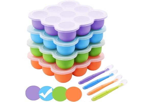 Congélation Bébé Food Rangement Nourriture en Silicone, Bac à Glaçons avec Couvercle Hermétique pour Aliments pour Bébés, Lait Maternel, Purée, Whisky, Yogourt et Glace, Réutilisable, 9 x 75ml, Bleu