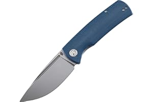 Petrified fish PFP01 Beluga Coltello Pieghevole K110 Acciaio 3.62" Raso Lama Micarta Maniglia Tascabile Coltello Pieghevole EDC (Blue Sandblasting)