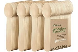 MATANA 200 Cuillères en Bois 16 cm - Cuillères Jetables, Compostables & Biodégradables, 100% Naturelles - Dessert, Dégustation, Glaces & Catering - Bouleau Lisse sans Échardes