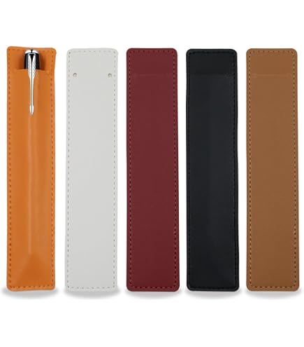 Set 3 Portapenne In Pelle PU Fatti A Mano – Astucci Singoli Per Penne E Matite, Colori Nero, Grigio E Marrone, 16.5x3.5 Cm - 2