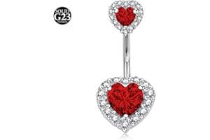 LAURITAMI 14G Piercing Nombril Titane G23 Percing au Nombril Coeur CZ Long Barres Double Gemme Bijoux Femme Homme 12mm