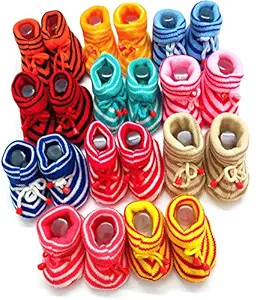 KIDSKA Hand Made Woolen Booties for New Born Baby Boys/Woolen Booties for New Born Baby Girl/Woolen Socks(Multicolor, 0-6 Month) Set of 3 Pair