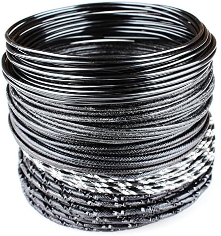 Creacraft Beading Wire Set Black-Styles - Diamond Cut, Metallic, Embossed - Ø 2mm, Tarnish Resistant Anodized Aluminium Wire - 15 ft (5m) per Coil