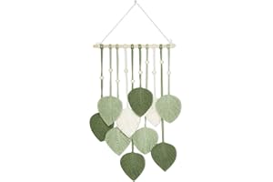 FIHODONE Tapisserie Murale en Macramé, Tenture Murale Macrame 90×40cm, Deco Boheme Macrame Mural, Decoration Murale de Gland Fait Main Feuille pour Chambre Salon Décoration, avec Crochet non Marquant