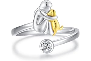 CHENGHONG Anello con cane, in argento 925, regolabile, per cani e ragazze, regalo per amanti dei cani, donne e donne