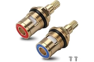 RFYTDCF 2 Stück Wasserhahn Ventil, Universal Kartusche Wasserhahn Ventiloberteil 1/2 Zoll Messing Wasserventil Keramik Oberteil Ersatzteile mit Griff für Küche (1 Paar heiß und kalt)