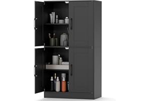 KOMFOTTEU Aparador Alto de Cocina, Mueble Buffet con Puertas y Estantes Ajustables, Armario Despensa con Dispositivo Antivuel