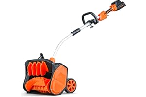 SuperHandy Elektrischer Schneefräser, verstellbarer Winkel, 43 cm Räumbreite, 14,5 cm Einzugshöhe, 7 m Wurfweite, gebogener gezahnter Schaufelblatt, 48V-2Ah Batterie, tragbare Räder, einfache Manövrie