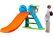 Sunny Toys First Slide Toddler Slide With Basketball Hook, Easy Set Up Playset for Indoor Outdoor Backyard, Easy to Store, Sa