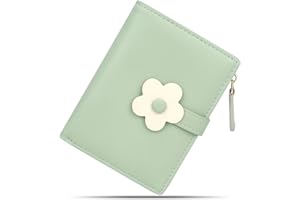 CONISY Bifold urocze portfele dla kobiet, skórzany damski mały portfel z blokadą RFID i zamkiem błyskawicznym portmonetka, Kwiaty zielone, Na co dzień, klasyczny, modny, nowoczesny