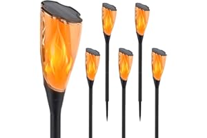 ZWOOS Luces Solares Led Exterior Jardin, Luz Solar Exterior con llamas Realistas, Iluminando Toda la Noche, IP65 Impermeable, Antorchas Solares para Césped, Camino, Jardín y Pasillo (Paquete de 6)