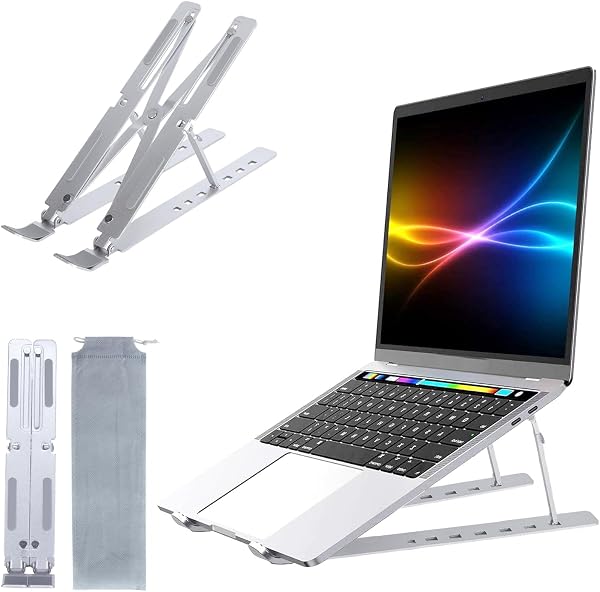 Adjustable laptop stand, portable aluminium laptop riser laptop holder for desk, foldable ventilated cooling computer su