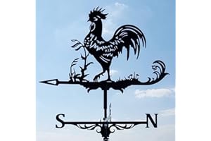 Jetcloud Girouette rétro en acier inoxydable avec coq pour jardin, poulet, piquet de ferme, indicateur de direction du vent pour abris de jardin, toit, cabane, cour, décoration de jardin