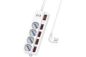 Mscien Ciabatta Multipresa Elettrica con USB C, Presa multipla da Scrivania con Interruttori Indipendenti di protezione 10A, 2500W, 4 Prese (10/16A Universali ITA/Schuko), 1.5 metri Cavo