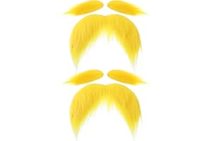 YOLEV 2 juegos de bigote amarillo y cejas falsas, disfraz adhesivo novedoso realista bigote y barba, divertido disfraz de Halloween, cosplay, recuerdo de fiesta, hombres y mujeres