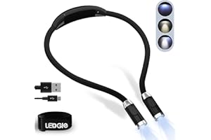 LEDGLE Lampe de Lecture LED Rechargeable au Cou avec 3 Modes d'éclairage- Câble USB Inclus (3000K-7000K)