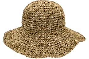 Bkrdty Kapelusz słomkowy, składany, słomkowy, damski, kapelusz przeciwsłoneczny, oddychający, na plażę, na wędrówki, kemping, podróże, khaki, 56 cm