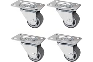 Rolki meblowe, kółka skrętne, kółka transportowe, rolki do skrzyń łóżka – 25 mm x 4 sztuki, kółka szare, obrotowe, do mebli, skrzyń łóżek, kółka z tworzywa TPE z płytką przykręcaną i łożyskami kulkowymi firmy PRIOstahl