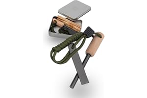 LAMBDA COFFEE® Ember Feuerstahl Inkl. Metalldose zum Zunder sammeln & Kienspan I Magnesium Feuerstarter mit Holzgriff & Paracord I I Feuerstein Survival I Feuerstahl Outdoor