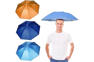 QhgPnt 3 Pack Umbrella Hat, Hands-Free Head Umbrella for Adults, Wide 53cm Diameter, Ideal for Fishing, Gardening, Hiking, Camping, Photography, Available in Blue, Sky Blue, Orange