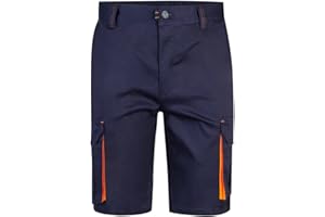 VELILLA 103010S; Bermudas Stretch Bicolor Multibolsillos; Color Azul Marino y Naranja Flúor; Talla 44